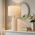 PoKat 23" Pink Ceramic Table Lamps Set of 2, Modern Bedroom Lamps for Girls Room, Bedside Lamps for Night Stands, Cute Lamps for Living Room Decor, Nightstands Desk Lamp, Pink