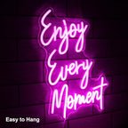 Enjoy Every Moment Neon Sign Pink Letter LED Sign Words Neon Light Up Sign Enjoy Neon Signs for Wall Decor LED Neon Lights Signs for Bedroom Bar Restaurant Salon Party Decor