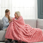 Cozy Bliss Faux Fur Throw Blanket for Couch, Cozy Warm Plush Striped Blanket for Sofa Bedroom Living Room,60 * 80 Inches Hot Pink