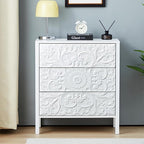 White 3 Drawer Dresser, Wide Chest of Drawers with Storage, Accent Nightstand Cabinet Luxury Carving Dresser for Bedroom Hallway Living Room Entryway Office (1, White)