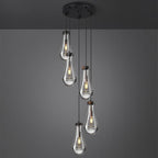 Raindrop Pendant Lights Kitchen Island Teardrop Black Hanging Light Fixtures Clear Solid Glass Pendant Light Modern Chandeliers for Dining Room Porch Corridor Living Room(5-Light)