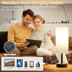 White Touch Table Lamp with USB - 3 Way Dimmable Bedside Lamp for Nightstand, Bedroom Lamp with Black Charging Station for Desk, Office, Kids Room, Dorm, Small