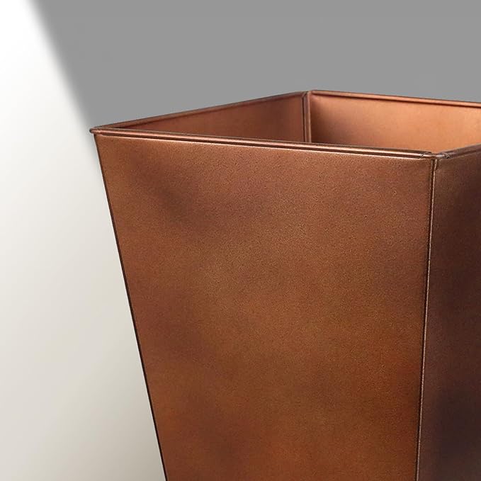 KOL 25''H. Tall Galvanized Steel Planter with Saucer, Set of 2, Planter Pots with Drainage Hole for Indoor & Outdoor Use, Decorative Flower Plant Pots for Front Porch, Patio, Deck - Rust Color