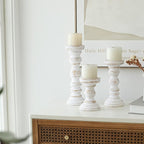 SWALLOWLIVING Rustic Farmhouse Wood Pillar Candle Holder Set of 3 for Candlestick, White