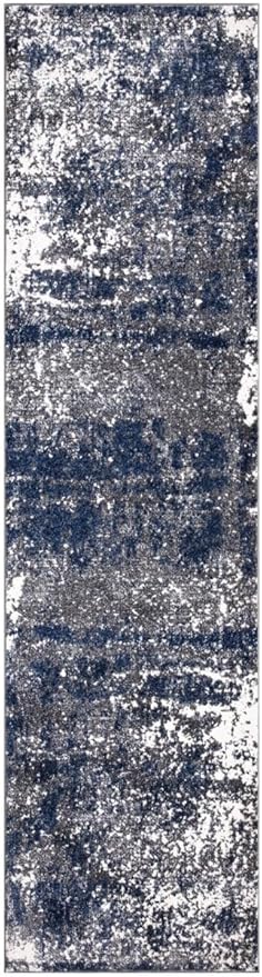 Keen Home Design Area Runner Rugs - 2x8 Non-Shedding, Abstract Runner for Kitchen, Living Room, Bedroom, Dining Room, Entryway - Size: 2'8" x 7'7", Navy/Grey/White