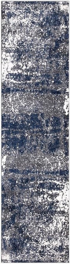 Keen Home Design Area Runner Rugs - 2x10 Non-Shedding, Abstract Runner for Kitchen, Living Room, Bedroom, Dining Room, Entryway - Size: 2'8" x 9'11", Navy/Grey/White
