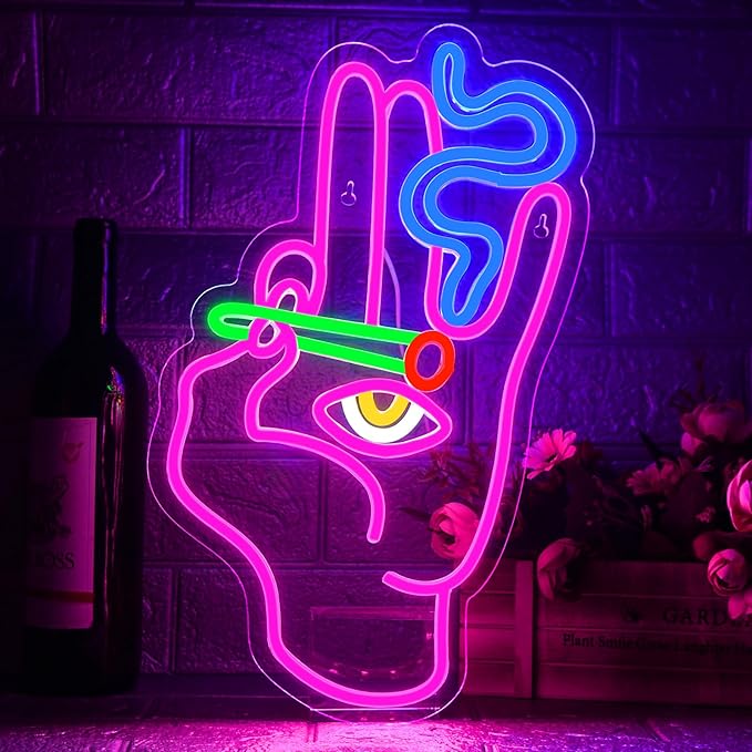 WLHOPE Evil Eye Hand Neon Sign for Wall Decor Pink Blue Led Lights Hamsa Light Signs USB Connectivity Eye Neon Light Signs for Bedroom Game Room Home Bar Pub Cafes Party Gift