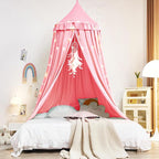 Kertnic Decor Canopy for Kids Bed, Soft Smooth Playing Tent Canopy Girls Room Decoration Princess Castle, Dreamy Mosquito Net Bedding, Children Reading Nook Canopies in Home (Nordic Pink)