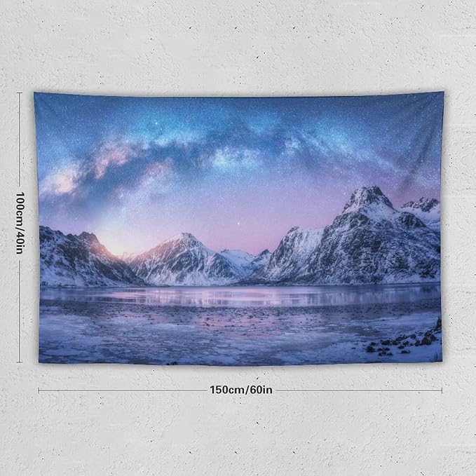 HZOHNAGO Mountain Tapestry Aurora Snow Mountain Sunset Pattern Printed Wall Tapestry Wall Hanging for Bedroom Living Room Dorm 60" W x 40" H