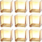 Square Glass Vases Set of 9, 4"x 4"x 4" Flower Vases for Centerpieces, Amber Glass Vase for Flowers, Small Vase for Wedding, Party, Home Office Decoration