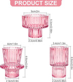 Candlestick Holders Set of 6, Ribbed Glass Taper Candle Holders, Reversible Pink Tealight & Candle Stick Candle Holder Vintage Crystal Tapered Candlestick for Wedding Dinner Party Festival
