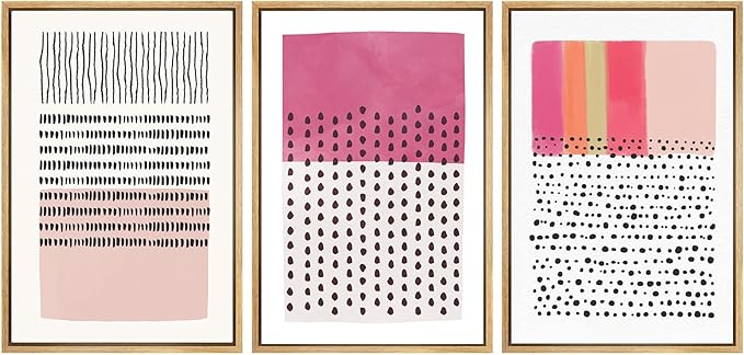SIGNWIN Framed Canvas Print Wall Art Set Pink Geometric Color Block Collage Abstract Shapes Illustrations Modern Art Contemporary Minimal Ultra for Living Room, Bedroom, Office - 16"x24"x3 Natural