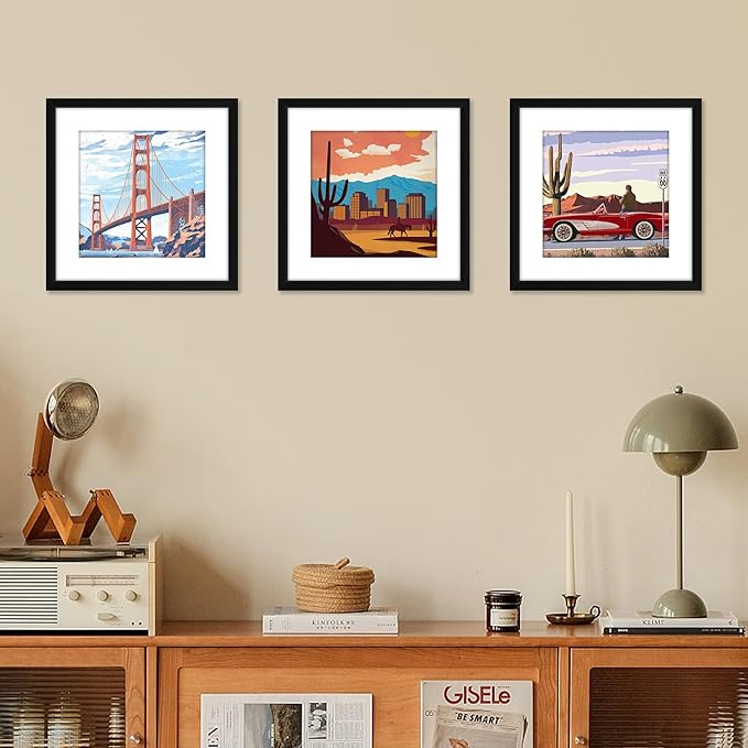 FIXSMITH 12x12 Picture Frame Set of 1, Photo Frame with HD Plexiglass, Display Pictures 8x8 with Mat or 12x12 Without Mat, Black Picture Frames Collage Wall Decor, Gallary Wall Frame