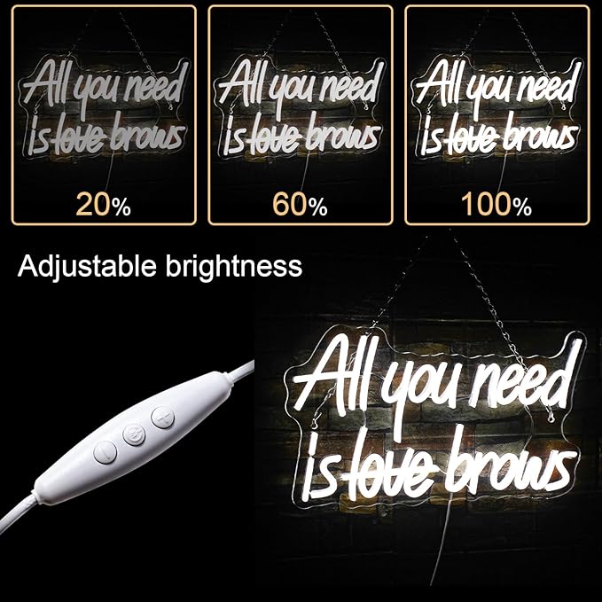 WLHOPE All you need is Brows Neon Sign White Led Neon Signs for Wall Decor, Nails Neon Signs USB Letter Neon Light Signs for Bedroom Girls Room Beauty Shop Nails Room Party Gift, Neon Nail Sign