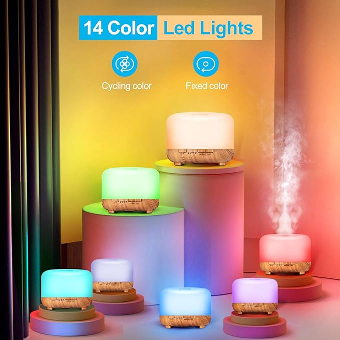 YIKUBEE Oil Diffuser with Essential Oils Set, 500ml Diffuser, 6x10mL Essential for diffusers for Home, Aromatherapy Humidifier, Diffusers for Essential Oils Large Room