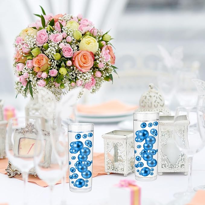 100PCS Blue Faux Pearls Beads for Centerpiece Vases, Vase Filler Faux Pearls, No Holes Filler Beads for Party Anniversary Birthday Wedding Table Decor, 14/20/30mm