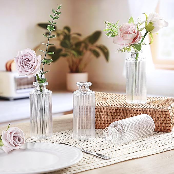 Honeydak Set of 24 Plastic Bud Vases, Vintage Decorative Mini Flower Vases Bulk for Table Centerpieces, Wedding Reception, Home Decor, Housewarming Gifts