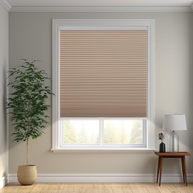 Changshade Cordless Cellular Shades, Blackout Honeycomb Shades for Windows, Pull Down Pleated Blinds, Easy to Install for Indoor Windows and French Doors,39" W x 72" H, Light Brown