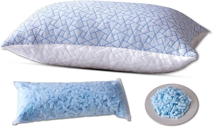 Cooling Pillow for hot Sleepers - Queen Pillow for Side and Back Sleeper - Adjustable Bed Pillows - Shredded Memory Foam Cooling Gel Pillow with Extra Fill
