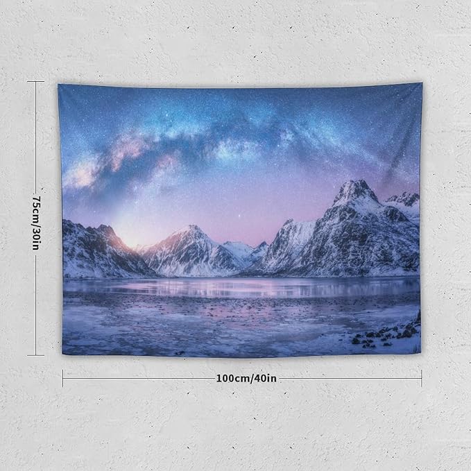 HZOHNAGO Mountain Tapestry Aurora Snow Mountain Sunset Pattern Printed Wall Tapestry Wall Hanging for Bedroom Living Room Dorm 40" W x 30" H