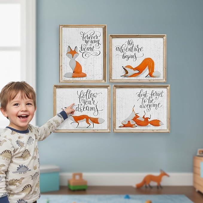Fox Wall Art Prints (Set of 4) - Unframed - 8x10s | Woodland Nursery Decor | Room Decor Aesthetic | Farmhouse Decor | Living Room Decor for Animal Lovers