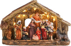 Bdor Nativity Scene Christmas Decoration, 11.4x3.5x7 Inch Lighted Jesus Birth Display, Holy Family Christmas Tabletop Decoration, Electric Manger Scene with LED Lights