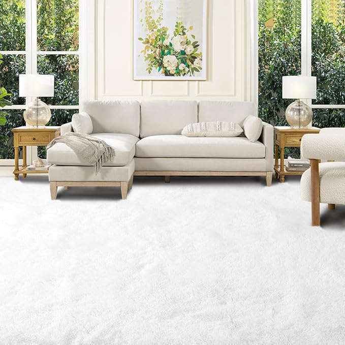 10x12 Area Rug Living Room: Large Shag Rug 10x12 for Living Room - White Area Rug 10 X 12 Soft Plush Shaggy Fuzzy Modern Indoor Carpet for Bedroom.