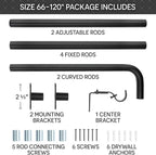 Blackout Curtain Rod Wrap Around Design - Adjustable 66-120 Inches - Wall/Ceiling Mount - Heavy Duty Metal - Room Darkening French Return Drapery Hardware - Modern Minimalist Bracket - Matte Black