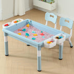 Multi Functional Kids Table and 2 Chairs Set, Graffiti & Building Blocks Double-Sided Tabletop, Toddler Play Table with Drawers, Large Storage Space, Gift for Boys/Girls, Blue