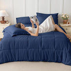 JOLLYVOGUE Queen Comforter Set, Ultra-Soft Bed in a Bag Queen Size 7 Pieces, Oeko-TEX Certified Bedding Set with Down Alternative Comforter, Sheets, Pillowcases & Shams, Navy