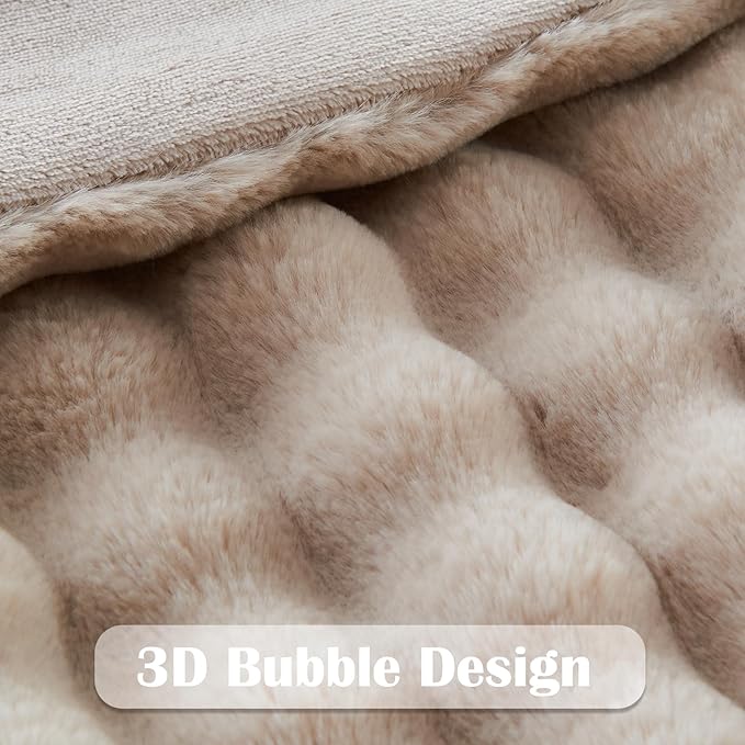 NEWCOSPLAY Faux Fur Throw Blanket Linen Bubble Blanket Thick Warm Soft for Couch Sofa Bed 550GSM (Linen, Throw(50"x60"))