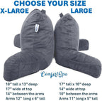 ComfortSpa Reading Pillow for Bed Adult Size, Back Rest Pillow with Arms, Pockets and Washable Cover; Use as a Back Pillow for Bed Sitting Up for Bedrest or Relief from GERD Heartburn (Large Grey)