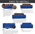 Easy-Going 8 Pieces Recliner Sofa Stretch Sofa Slipcover Sofa Cover Furniture Protector Couch Soft with Elastic Bottom Kids, Spandex Jacquard Fabric Small Checks Classic Blue