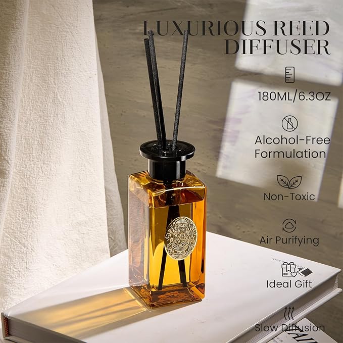 M&SENSE 6.3 oz Large Reed Diffuser Set | New Home Scent Oil Diffuser with Sticks | Hotel Collection Non-Toxic Essential Oil |for Bedroom Bathroom Living Room