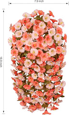 HyeFlora Artificial Fake Fall Hanging Flowers for Outdoor Decor, 2PCS Faux Silk Morning Glory Hanging Plants Mums Vine for Home Garden Wall Party Indoor Outside Decoration (Fall Orange+Light Orange)
