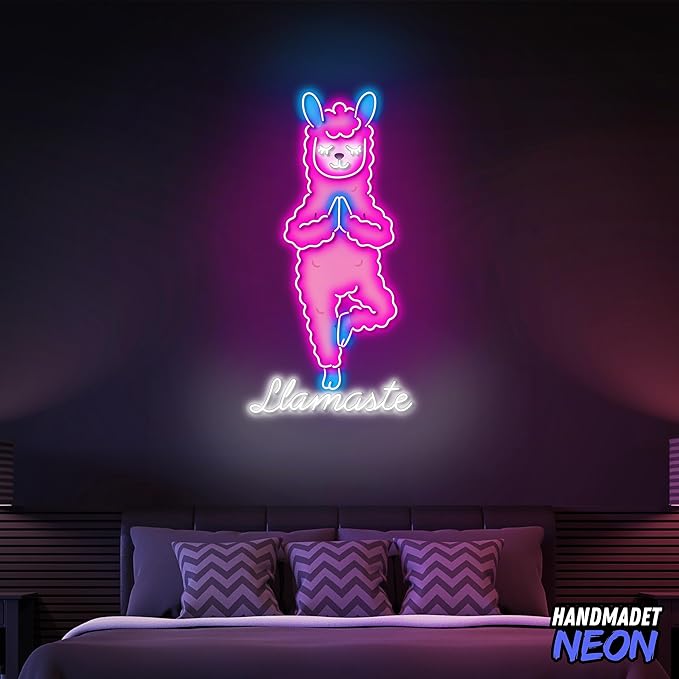 Personalized Funny Llama Neon Sign, Custom UV Printed Llamaste Decor Led Light, Psychic Lama Glama Wall Art Lights Signs, Decorative Gifts For Friends, Kids, Mom, Yoga Lover, Bedroom
