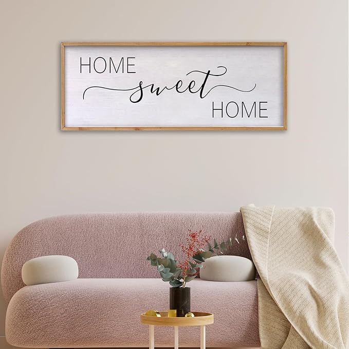 Home Sweet Home Sign Wall Decor 40"x15" Above Bed Living Room Large Wooden Framed Family Plaques Art (Wood)