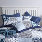 ENASAL Cotton Bedspread Quilt Sets Reversible Bedding Coverlet Sets Luxury Floral White Blue Real Patchwork Bedspread, King Size