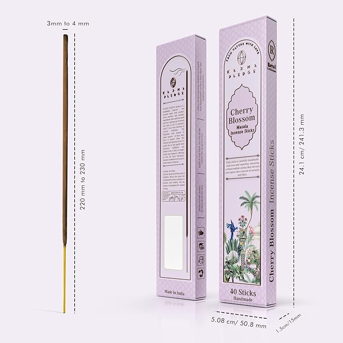 Incense Sticks, Cherry Blossom Incense, Made with Natural Ingredients, Hand Rolled Aromatic Masala, 40 Stick Pack, 45-60 Minute Burn Time, Best for Home Fragrance, Meditation, Yoga, Spiritual Healing