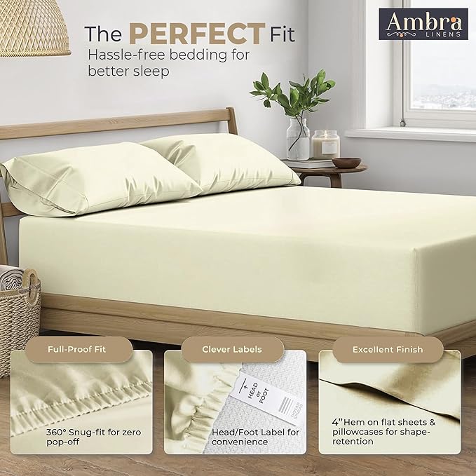 Tencel Sheets 4 Piece Full XL Size - 100% Eucalyptus Lyocell Full XL Sheets Set - Soft, Cooling & Breathable for Hot Sleepers - 16” Deep Pockets Hotel Quality Bedding Set - Ivory