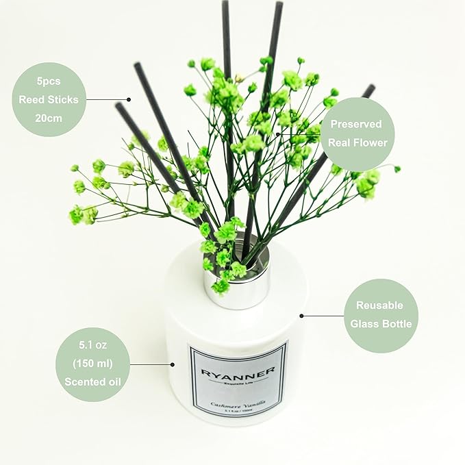 Reed Diffuser Set,5.1oz Cashmere Vanilla Scent Diffuser with Sticks Home Fragrance Reed Diffuser with Essential Oil for Bathroom Shelf Decor&Air Freshener,Home Bathroom Office Decor & Gifts