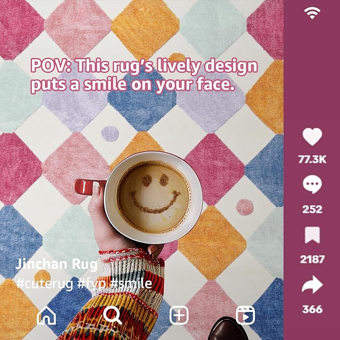 jinchan Area Rug 5x7 Kids Washable Indoor Floor Cover Non-Slip Modern Soft Rug Elementary School Classroom Colorful Diamond Carpet for Nursery Playroom Daycare Bedroom Living Room Berries on Cream