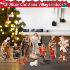 Nativity Scene Indoor 3.2 Inch 10 PCS Christmas Village Little People Nativity Collectible Bulidings Christmas Village Set Xmas Holiday Decorations Figures