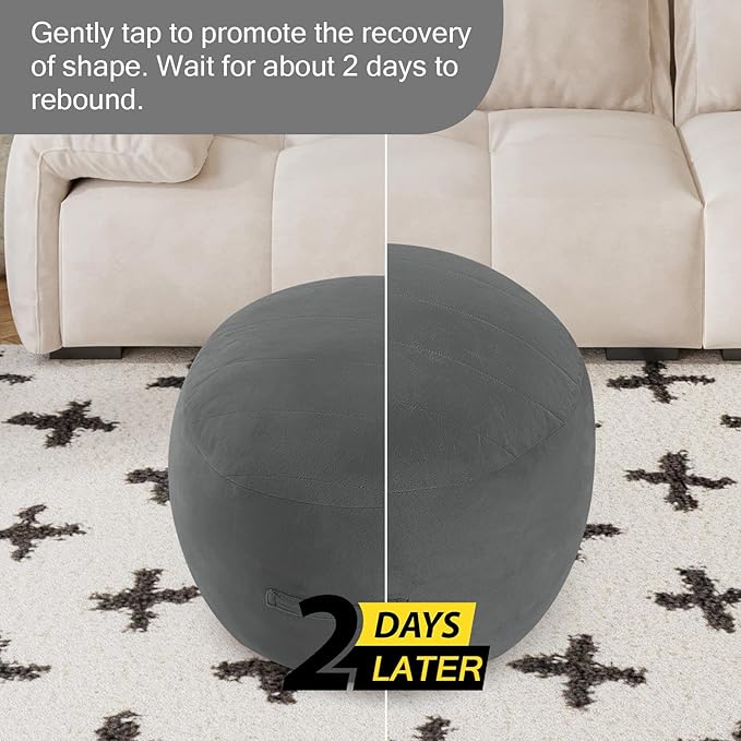 MeMoreCool Round Stuffed Pouf Ottoman Foot Rest, Floor Pouf Foot Stool with Soft Foam Chunk Filling, Small Round Ottoman Footstool Circle Footrest for Living Room, Dark Grey