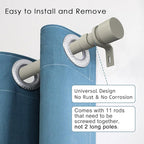 Curtain Rods for Windows 16 to 170 Inches Adjustable Length 1 Inch Diameter Window Curtain Rod with Aluminium End Cap, Brushed Nickel