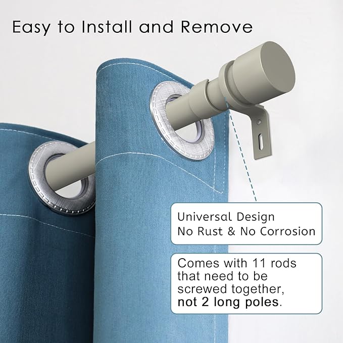 Curtain Rods for Windows 16 to 170 Inches Adjustable Length 1 Inch Diameter Window Curtain Rod with Aluminium End Cap, Brushed Nickel
