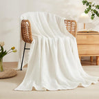 EMME Cotton Throw Blanket for Couch Soft Muslin Blankets 50"x60" Lightweight Breathable Blanket All Season Gauze Blanket, White