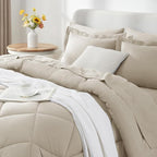CozyLux Full Size Comforter Sets Oatmeal - 7 Pieces Bed in a Bag Full, Luxury Soft Bed Set for All Seasons, Bedding Set with Down Alternative Comforter, Sheets, Pillowcases & Shams