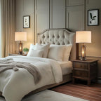 Set of 2 Farmhouse Table Lamps for Living Room, Rustic Vintage Bedside Lamps with 2 USB Ports, Bedroom Nightstand Lamp with Amber Glass Nightlight for End Table Entryway, 4 Bulbs Includes