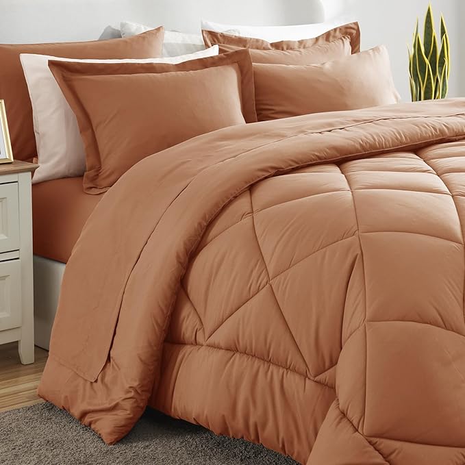 CozyLux Full Size Comforter Sets Pumpkin - 7 Pieces Bed in a Bag Full, Luxury Soft Bed Set for All Seasons, Bedding Set with Down Alternative Comforter, Sheets, Pillowcases & Shams